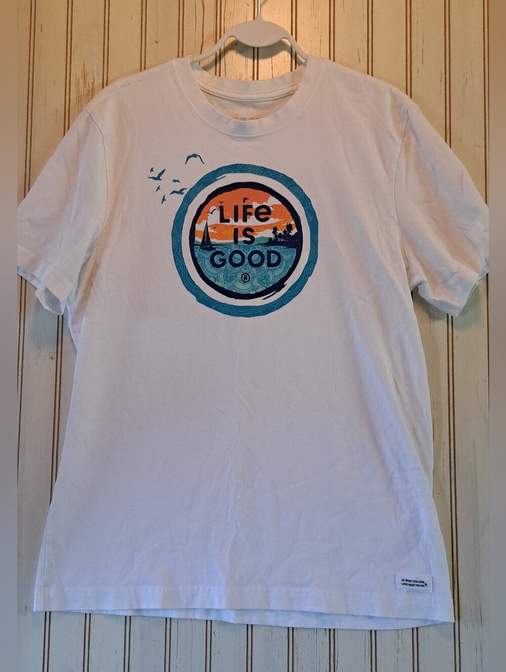 Nens Life is Good T Shirt White Ocean Coin & Birds Crusher Short Sleeve Tee Med